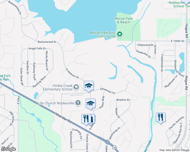 map of restaurants, bars, coffee shops, grocery stores, and more near 214 Redwood Circle in Noblesville