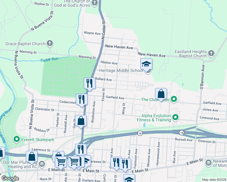 map of restaurants, bars, coffee shops, grocery stores, and more near 433 Ridge Avenue in Newark
