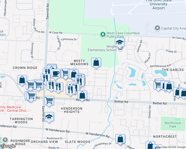 map of restaurants, bars, coffee shops, grocery stores, and more near 5457 Ambrosia Avenue in Columbus