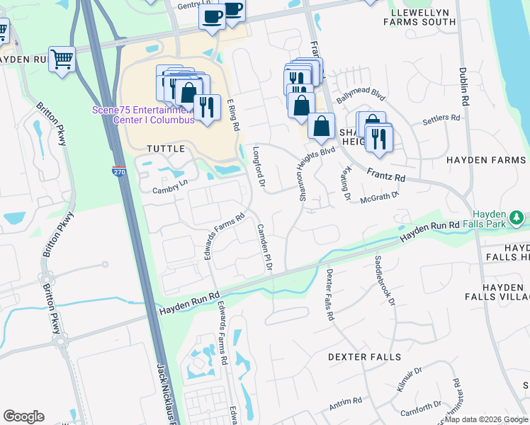 map of restaurants, bars, coffee shops, grocery stores, and more near 5617 Donnally Court in Dublin