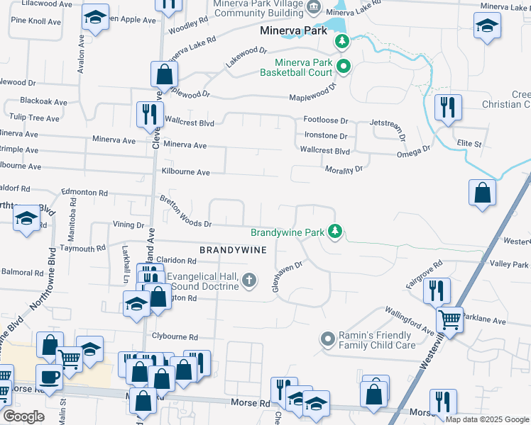 map of restaurants, bars, coffee shops, grocery stores, and more near 4766 Beaucroft Court in Columbus