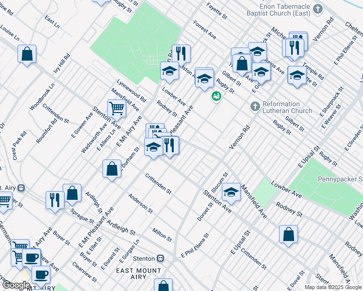 map of restaurants, bars, coffee shops, grocery stores, and more near 939 East Sedgwick Street in Philadelphia
