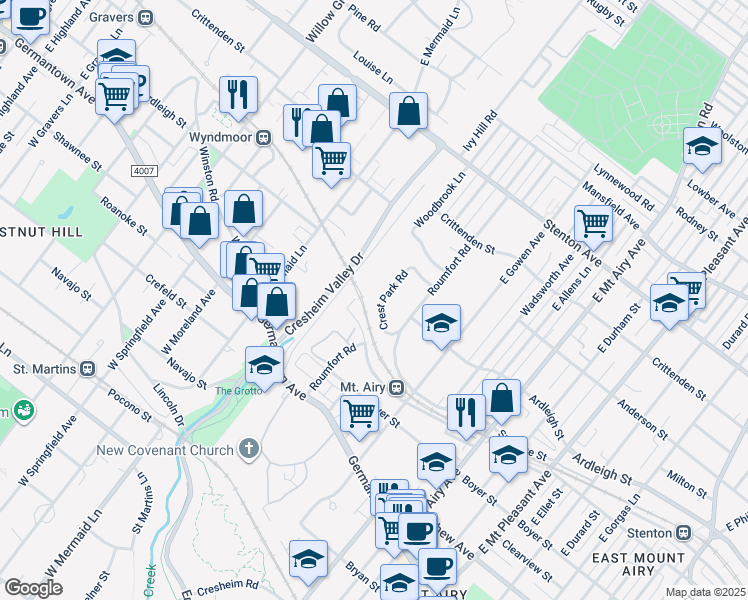 map of restaurants, bars, coffee shops, grocery stores, and more near 311 Crest Park Rd in Philadelphia