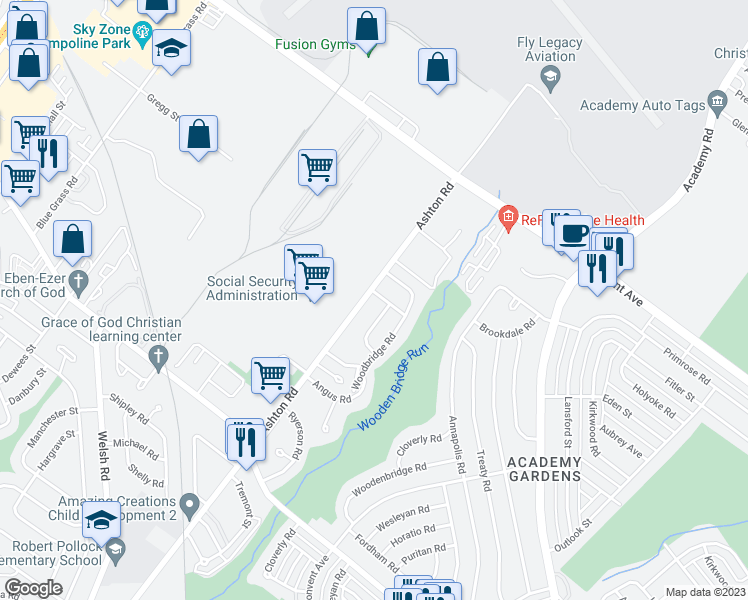 map of restaurants, bars, coffee shops, grocery stores, and more near 9475 Ashton Road in Philadelphia