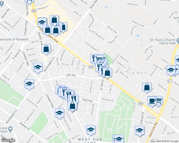map of restaurants, bars, coffee shops, grocery stores, and more near 1970 Renova Street in Philadelphia