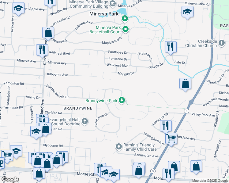 map of restaurants, bars, coffee shops, grocery stores, and more near 2879 Blarefield Drive in Columbus