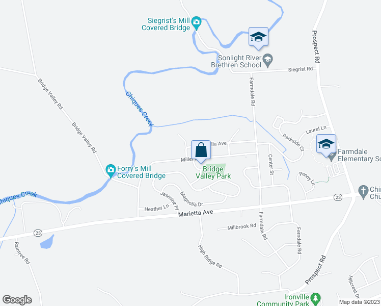 map of restaurants, bars, coffee shops, grocery stores, and more near 4499 Miller Drive in Mount Joy