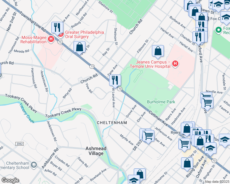 map of restaurants, bars, coffee shops, grocery stores, and more near 560 Cottman Avenue in Montgomery County