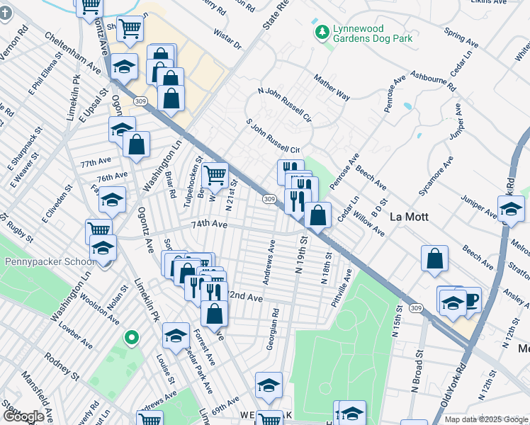 map of restaurants, bars, coffee shops, grocery stores, and more near 1970 Renova Street in Philadelphia