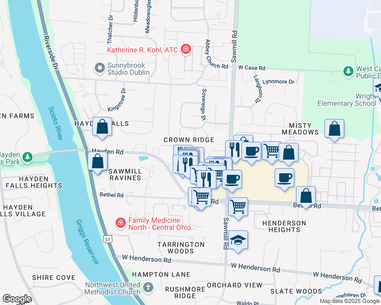 map of restaurants, bars, coffee shops, grocery stores, and more near 2950-2960 Donnylane Boulevard in Columbus
