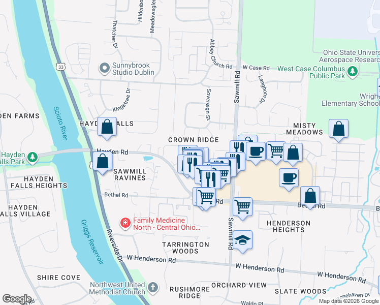 map of restaurants, bars, coffee shops, grocery stores, and more near 2950-2960 Donnylane Boulevard in Columbus