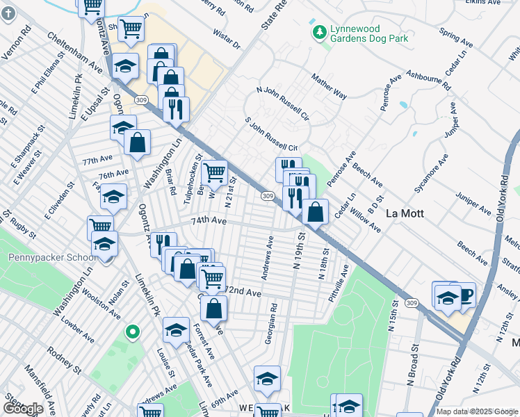 map of restaurants, bars, coffee shops, grocery stores, and more near 1978 Renova Street in Philadelphia