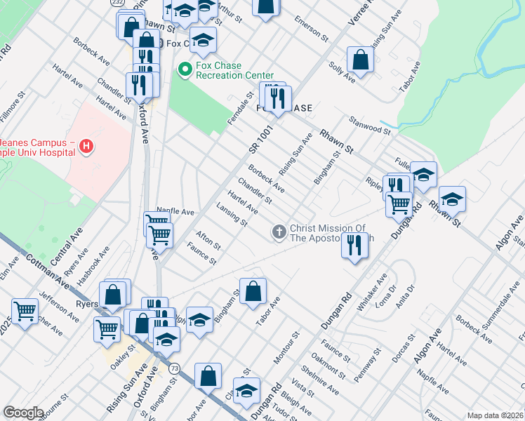 map of restaurants, bars, coffee shops, grocery stores, and more near 1018 Chandler Street in Philadelphia