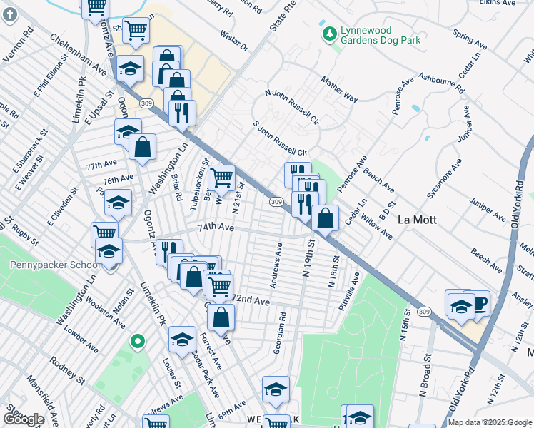 map of restaurants, bars, coffee shops, grocery stores, and more near 1978 Renova Street in Philadelphia