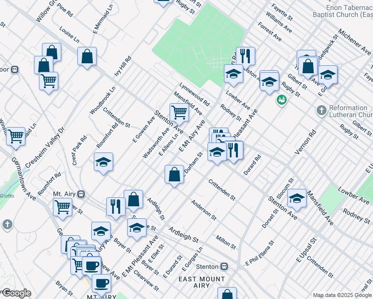 map of restaurants, bars, coffee shops, grocery stores, and more near 616 East Mount Airy Avenue in Philadelphia