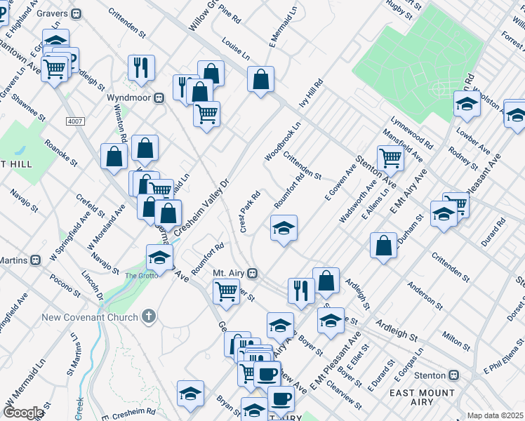 map of restaurants, bars, coffee shops, grocery stores, and more near 321 E Roumfort Rd in Philadelphia