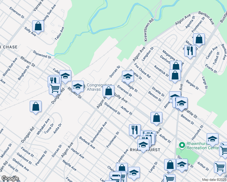 map of restaurants, bars, coffee shops, grocery stores, and more near 1617 Solly Avenue in Philadelphia