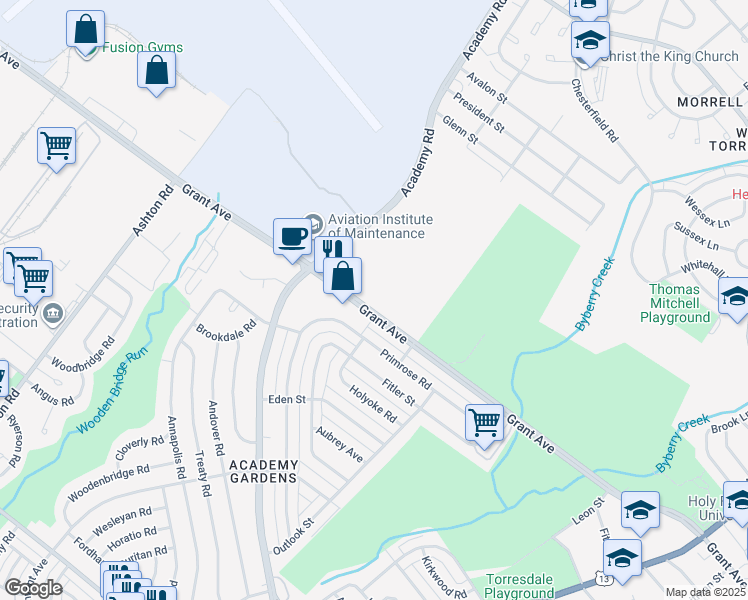 map of restaurants, bars, coffee shops, grocery stores, and more near 3331 Grant Avenue in Philadelphia