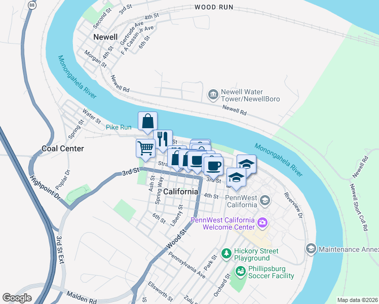 map of restaurants, bars, coffee shops, grocery stores, and more near 132 Liberty Street in California