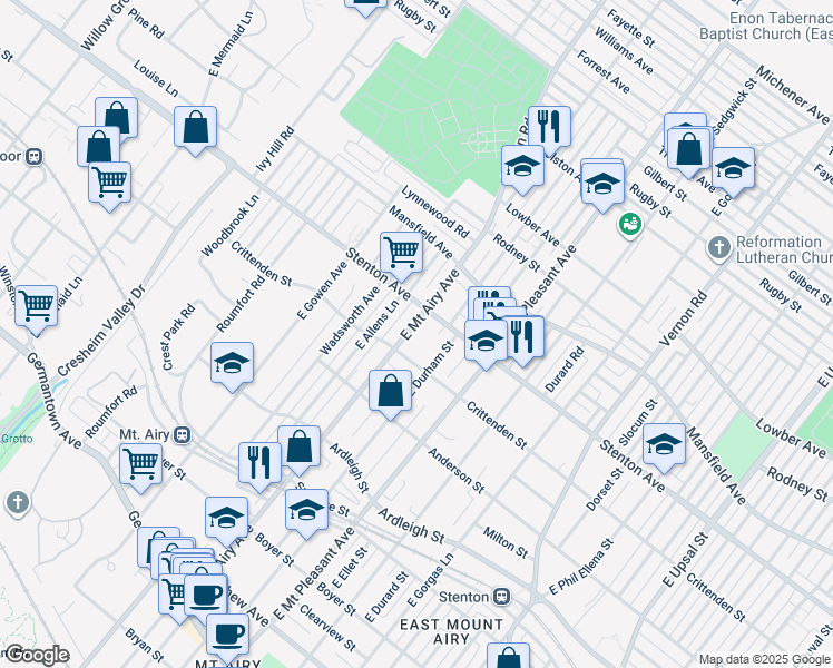 map of restaurants, bars, coffee shops, grocery stores, and more near 616 East Mount Airy Avenue in Philadelphia
