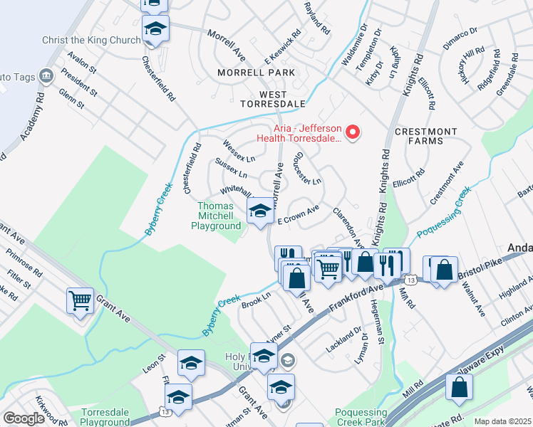map of restaurants, bars, coffee shops, grocery stores, and more near 3658 Morrell Avenue in Philadelphia