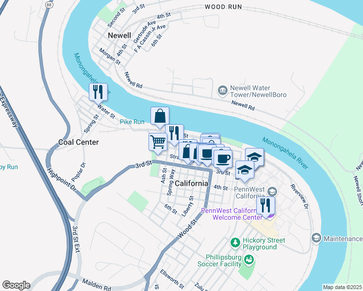 map of restaurants, bars, coffee shops, grocery stores, and more near 134 2nd Street in California