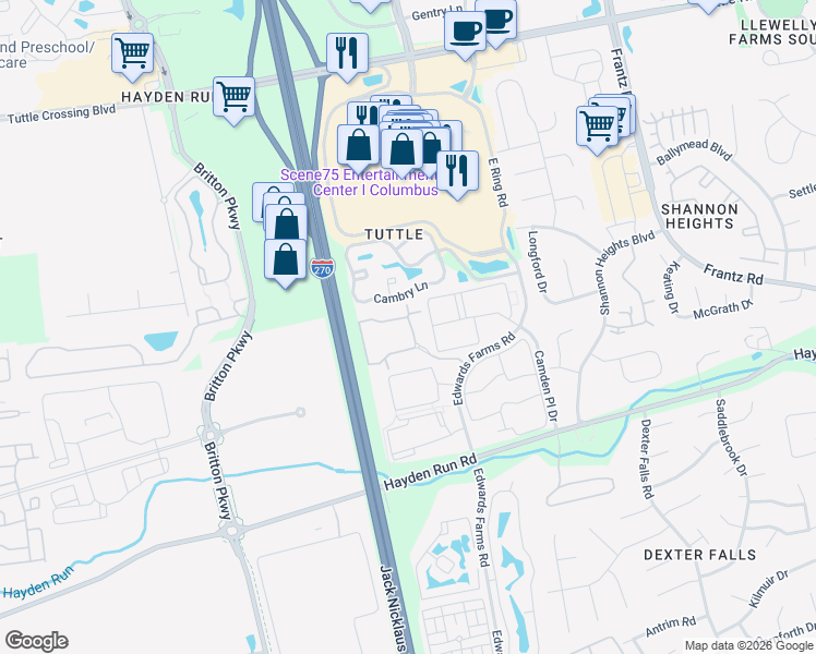 map of restaurants, bars, coffee shops, grocery stores, and more near 4201 Colister Drive in Dublin