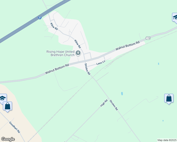map of restaurants, bars, coffee shops, grocery stores, and more near 12 Strohm Road in Shippensburg