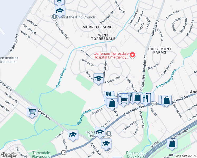 map of restaurants, bars, coffee shops, grocery stores, and more near 3667 West Crown Avenue in Philadelphia