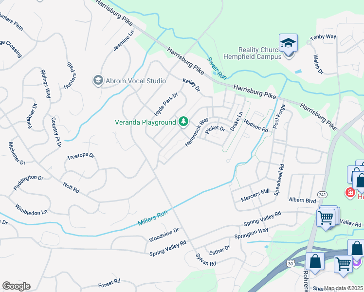 map of restaurants, bars, coffee shops, grocery stores, and more near 1322 Hammock Way in Lancaster