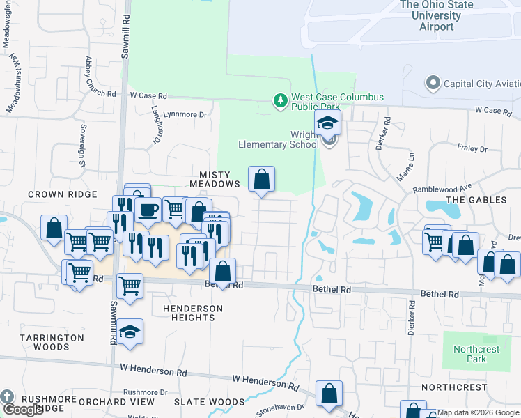 map of restaurants, bars, coffee shops, grocery stores, and more near 5457 Ambrosia Avenue in Columbus