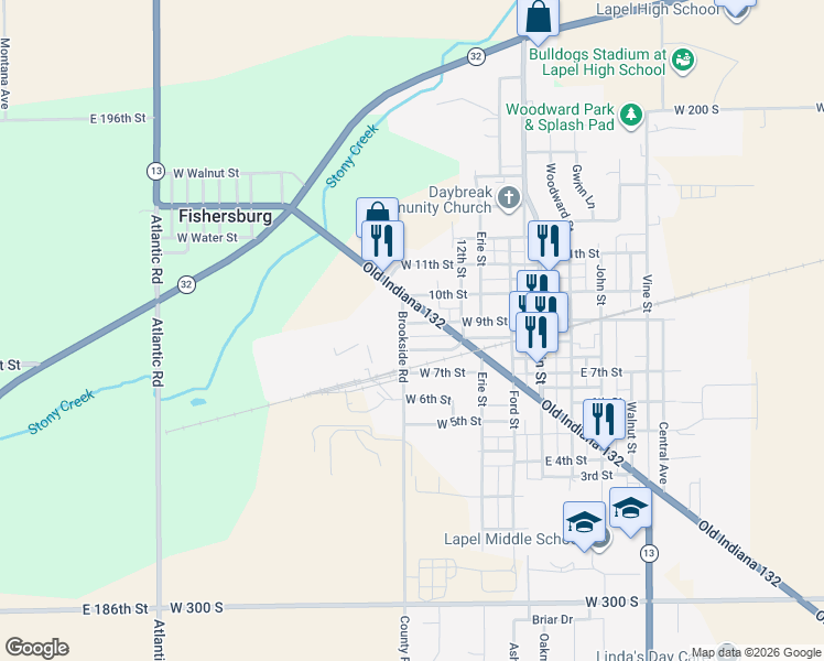 map of restaurants, bars, coffee shops, grocery stores, and more near 334 West 8th Street in Lapel