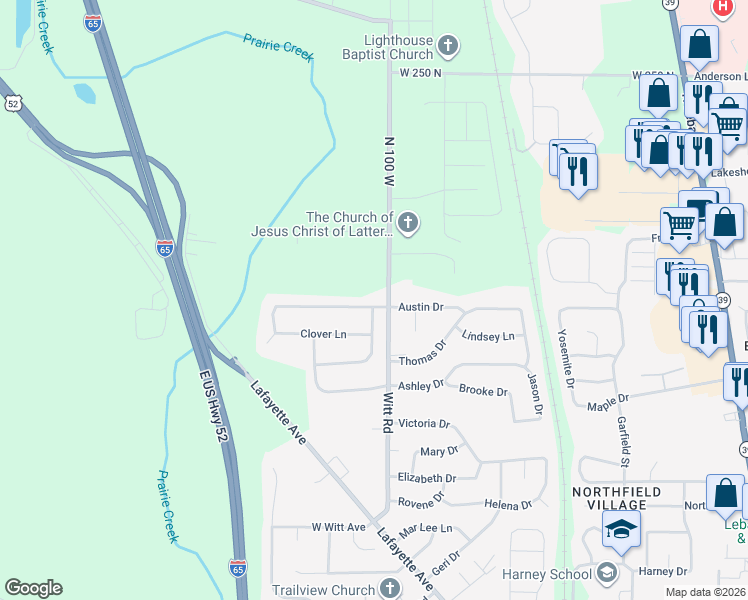 map of restaurants, bars, coffee shops, grocery stores, and more near 1617 Austin Drive in Lebanon