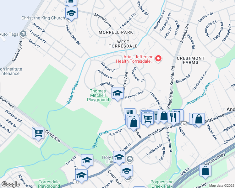 map of restaurants, bars, coffee shops, grocery stores, and more near 3693 Whitehall Lane in Philadelphia