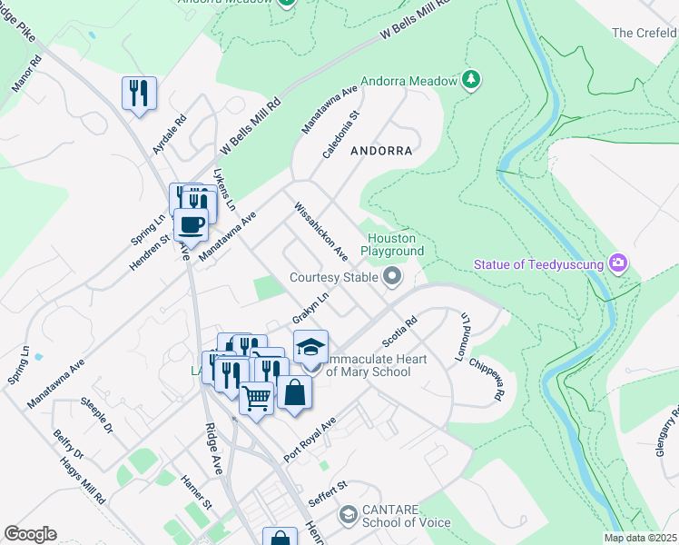 map of restaurants, bars, coffee shops, grocery stores, and more near 844 Grakyn Lane in Philadelphia
