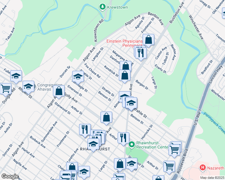 map of restaurants, bars, coffee shops, grocery stores, and more near 1832 Fox Chase Rd in Philadelphia