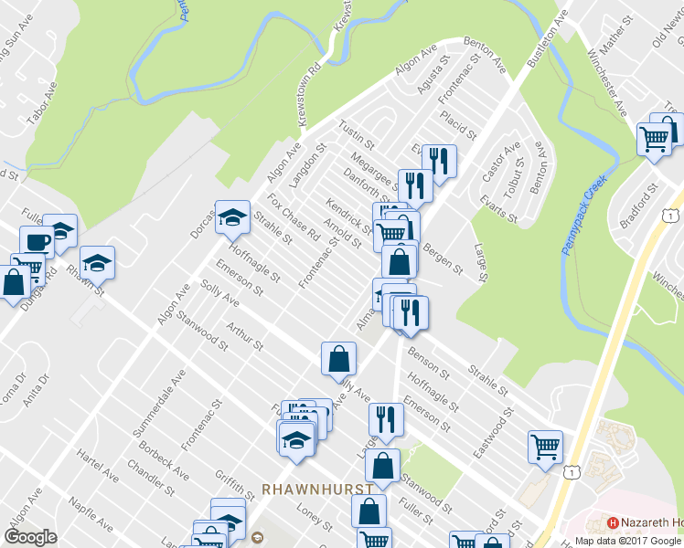 map of restaurants, bars, coffee shops, grocery stores, and more near 1825 Strahle Street in Philadelphia