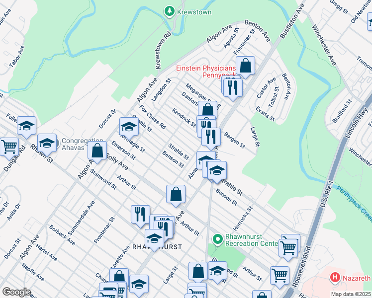 map of restaurants, bars, coffee shops, grocery stores, and more near 1832 Fox Chase Road in Philadelphia