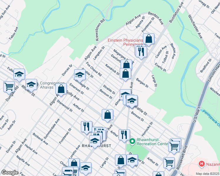 map of restaurants, bars, coffee shops, grocery stores, and more near 1825 Strahle Street in Philadelphia