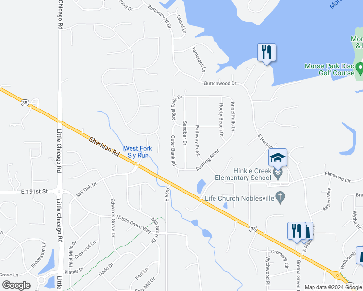 map of restaurants, bars, coffee shops, grocery stores, and more near 19307 Sandbar Drive in Noblesville