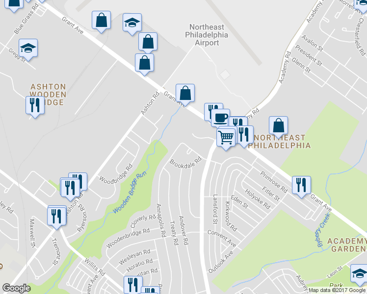 map of restaurants, bars, coffee shops, grocery stores, and more near 3200 Holyoke Road in Philadelphia
