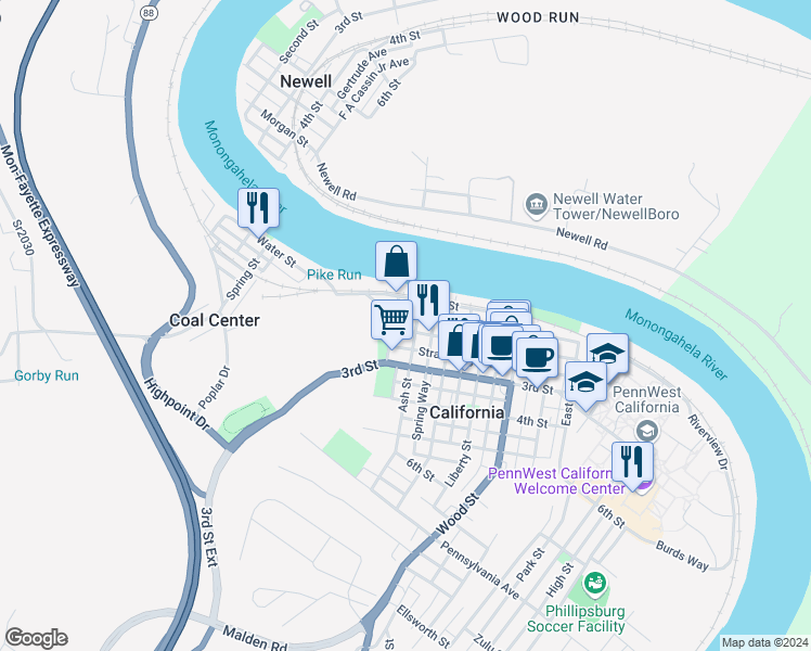 map of restaurants, bars, coffee shops, grocery stores, and more near 72 2nd Street in California
