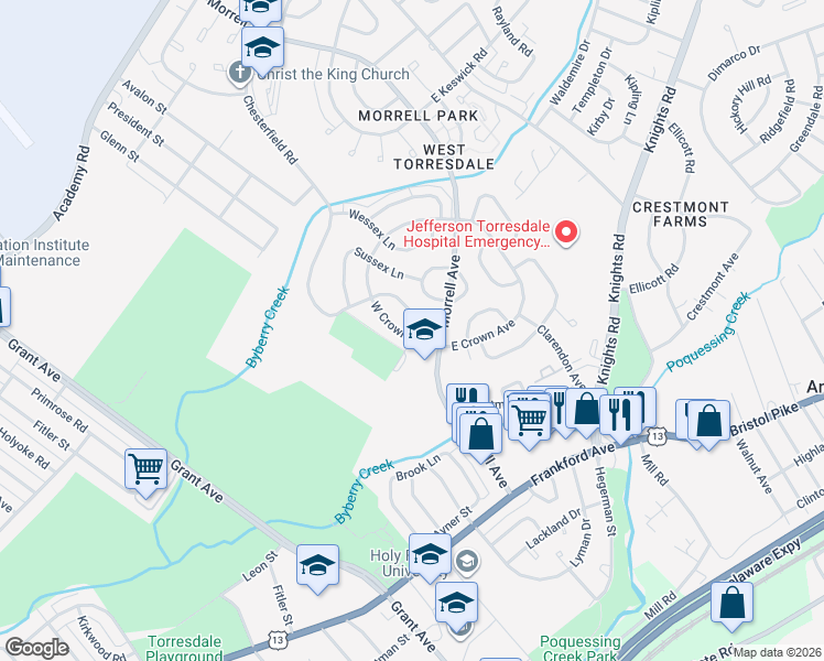 map of restaurants, bars, coffee shops, grocery stores, and more near 3667 West Crown Avenue in Philadelphia