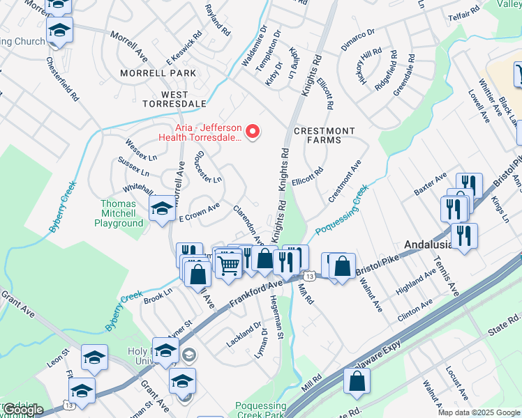 map of restaurants, bars, coffee shops, grocery stores, and more near 3727 Pitt Place in Philadelphia