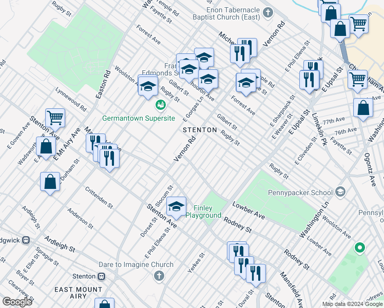 map of restaurants, bars, coffee shops, grocery stores, and more near 1101 Slocum Street in Philadelphia