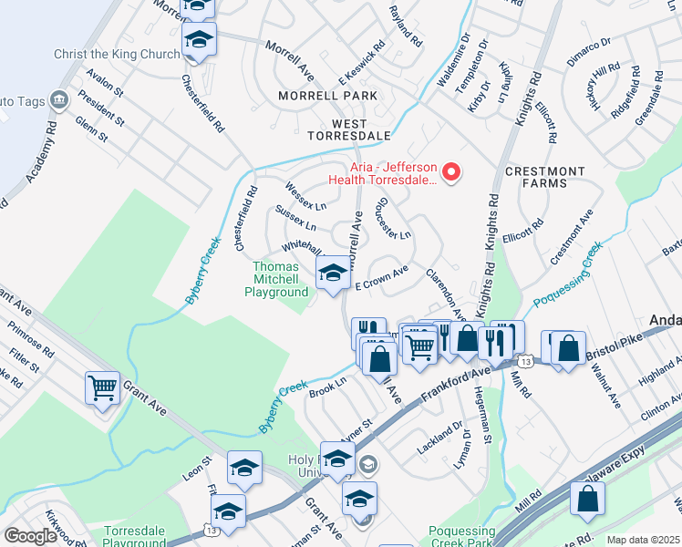 map of restaurants, bars, coffee shops, grocery stores, and more near 3654 Morrell Avenue in Philadelphia