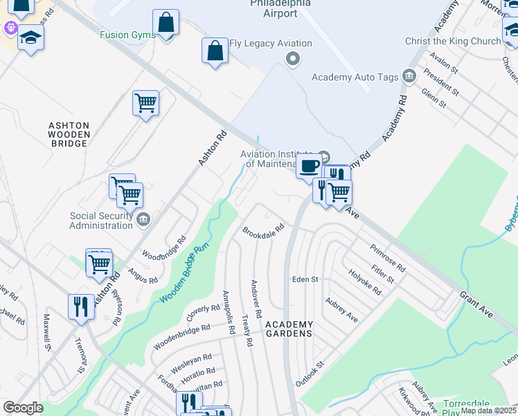 map of restaurants, bars, coffee shops, grocery stores, and more near 3200 Holyoke Road in Philadelphia
