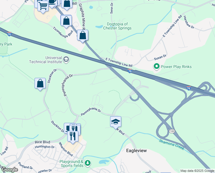 map of restaurants, bars, coffee shops, grocery stores, and more near 747 Constitution Drive in Exton