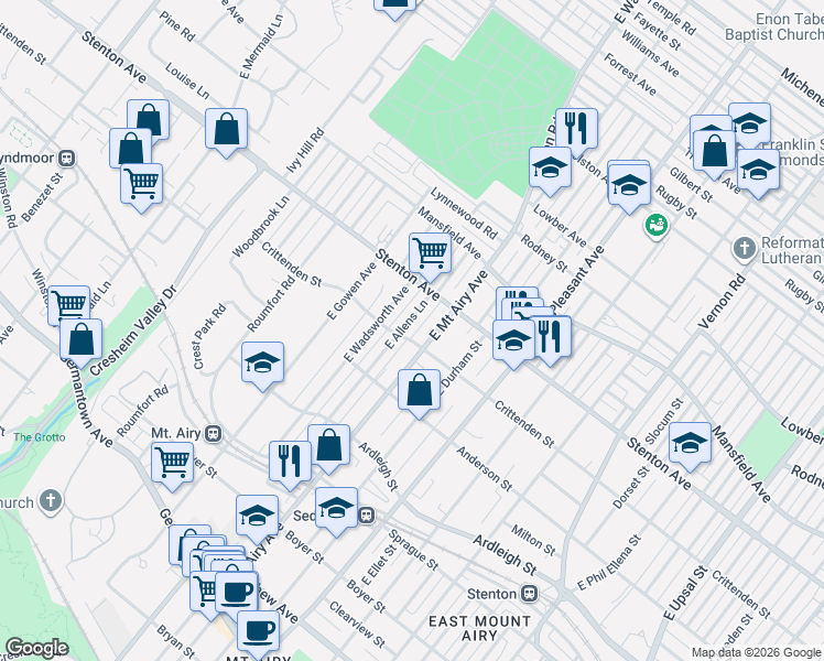 map of restaurants, bars, coffee shops, grocery stores, and more near 603 East Mount Airy Avenue in Philadelphia