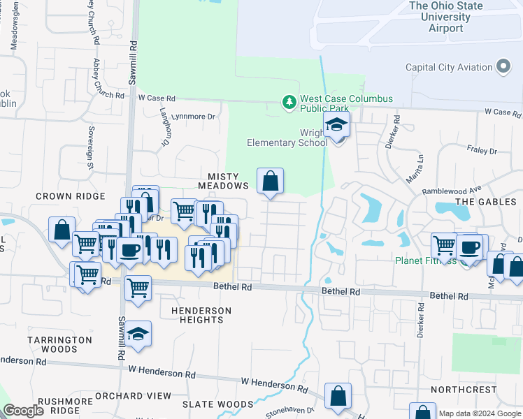 map of restaurants, bars, coffee shops, grocery stores, and more near 5457 Ambrosia Avenue in Columbus